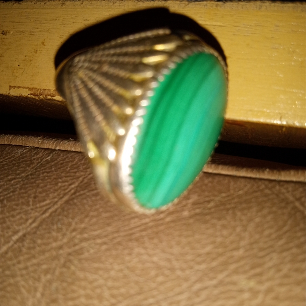 Green Oval Malachite Ring